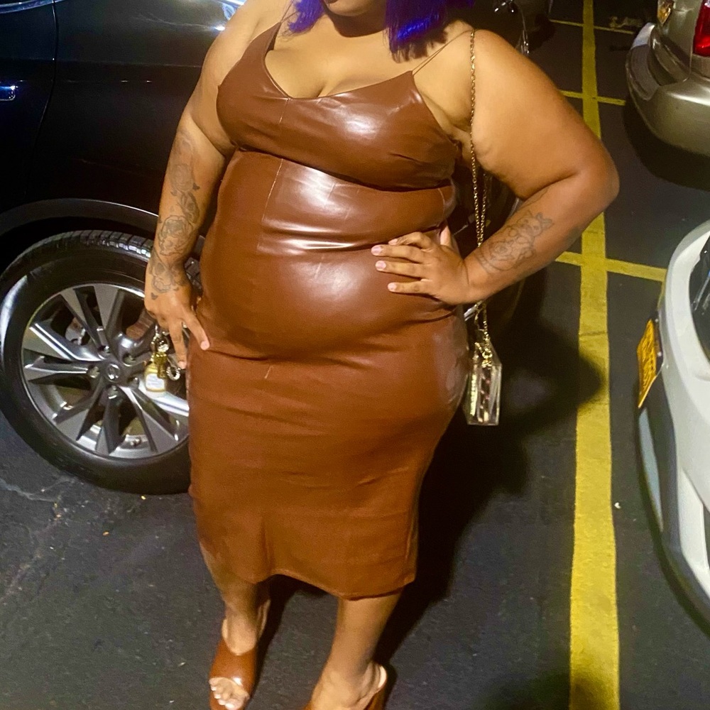 Brown faux leather dress